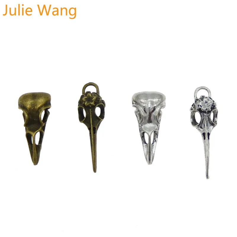 Julie Wang 4 шт. сплав Ворон Птица Череп клюв рот шармы смешанные антикварные цвета