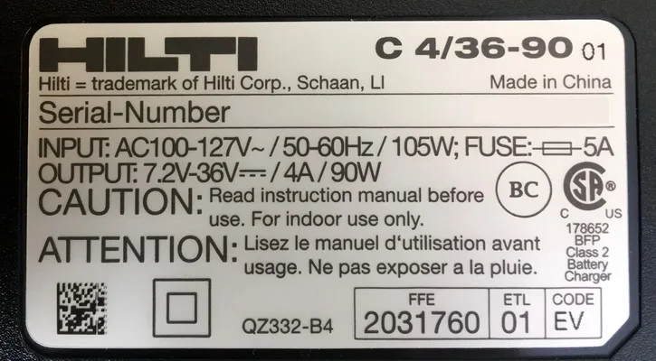 Hilti HILTI C4 36 90 литиевое зарядное устройство 120 В напряжение электрическая Ударная