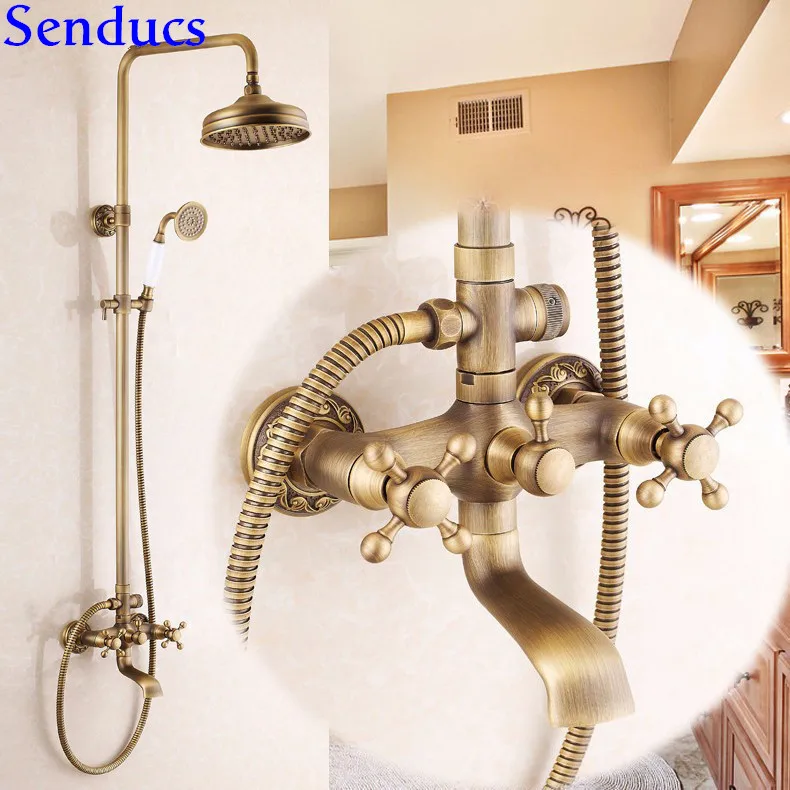 Senducs Hot Sale Antique Bathroom Shower System Dual Handle Antique Bathroom Faucet Quality Brass Bathroom Antique Shower Set Shower System Aliexpress