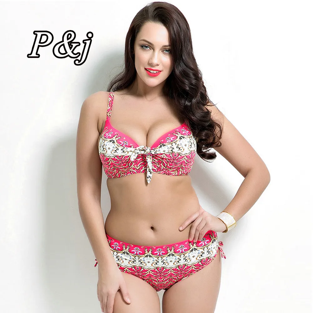 

P&j One Piece Swimsuit Women Bandage Swimwear Retro Print Plus Size V-Neck Swimwear 2018 Vintage Bathing Suit Swim Monokini