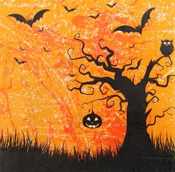 

20 Vintage napkin paper tissue cute cartoon Halloween Pumpkin bat owl tree decoration handkerchief decoupage party serviette
