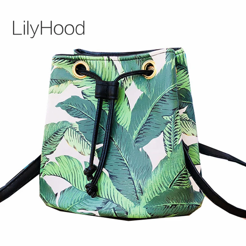 Сумка через плечо LilyHood с принтом банановых листьев для отдыха зеленая летняя