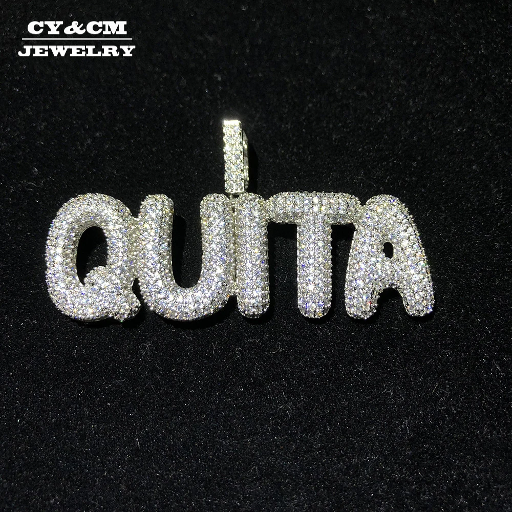 

CY&CM A-Z Bubble Capital Letters Custom Name 1-8pcs Combination Words Bling Micro Paved CZ Zircon Hip Hop Pendant Necklace Gift
