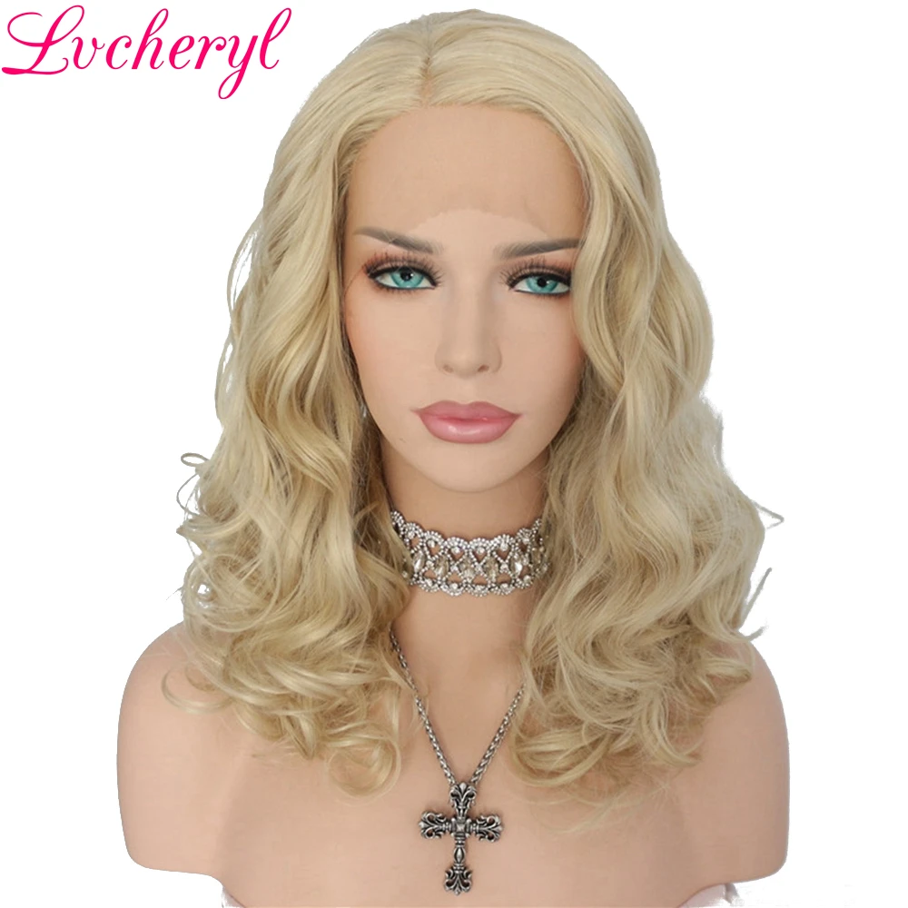 

Lvcheryl Short Blonde Natural Wave High Density Hand Tied Glueless Heat Resistant Hair Wigs Synthetic Lace Front Wig for Women