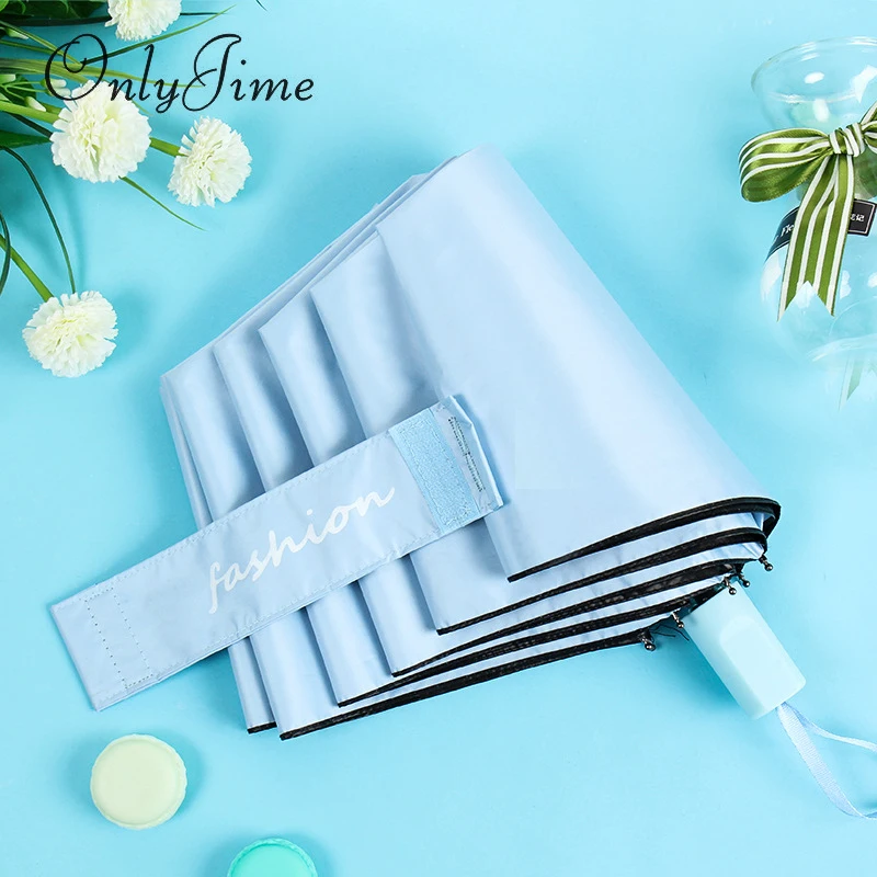 

Only Jime Solid Color Small Fresh Three Folding Umbrella Black Plastic Sun Umbrella Sunscreen UV Protection Manual Windproof