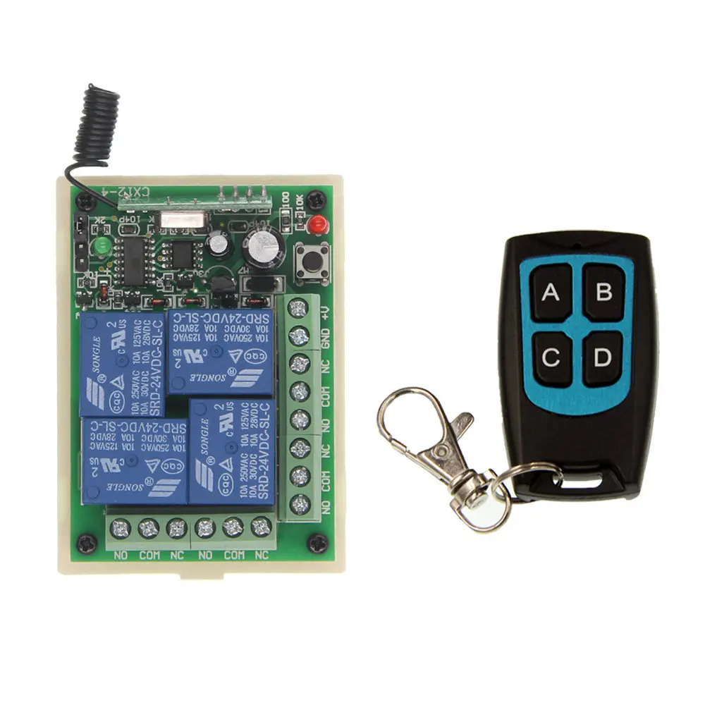 

DC 12V 4 CH 4CH RF Wireless Remote Control Switch System, Waterproof Transmitter + Receiver,315/433MHZ