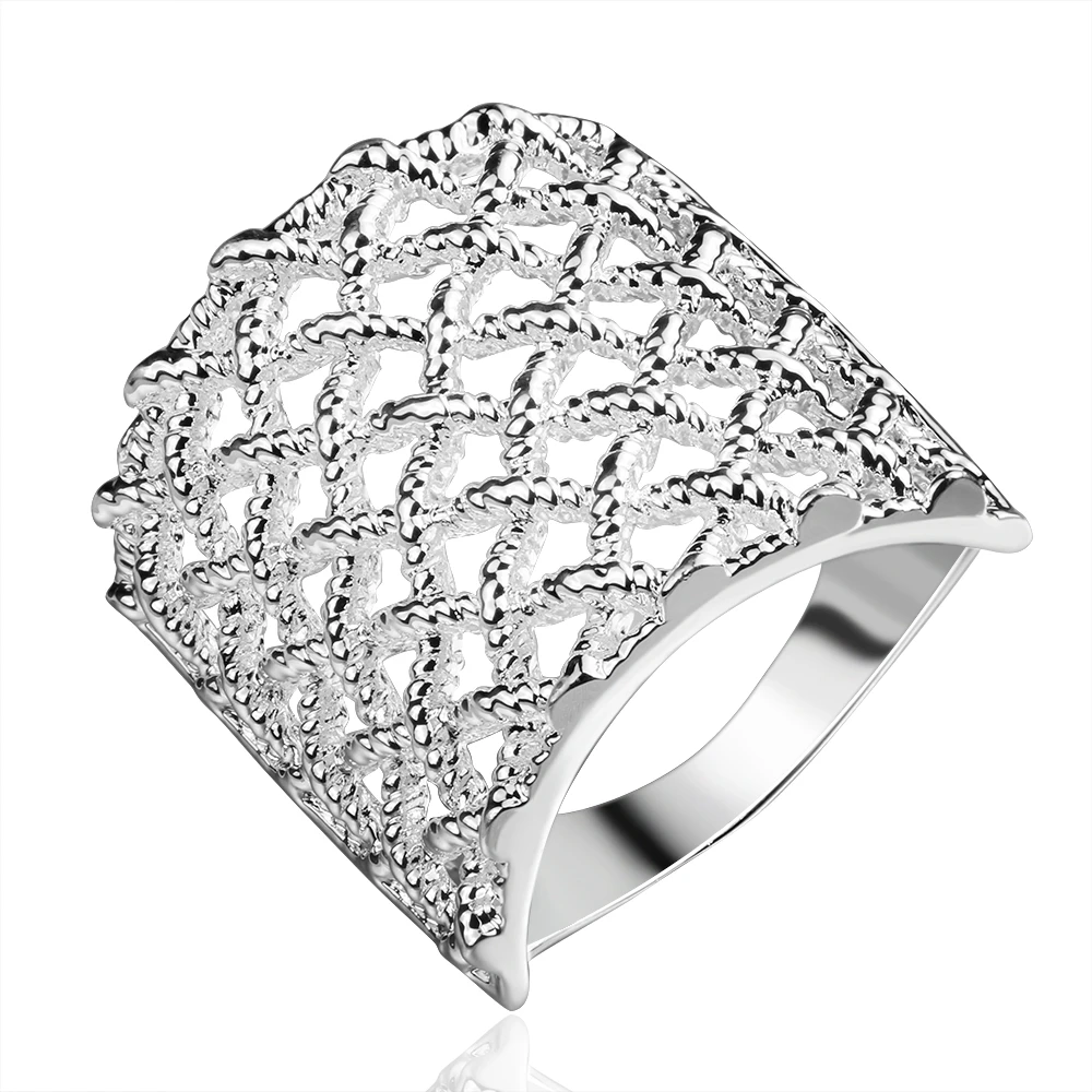 

Beautiful Net Grid Hollow Out Ring Large Wrap Full Finger Knuckle Joint Ring Ladies Jewelry Silver Plated Fashion Jewelry
