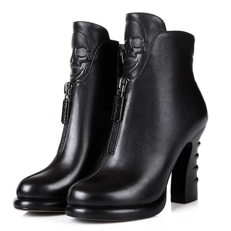

2018 new autumn and winter women's boots high with sexy martin boots leather bare boots velvet waterproof table thick heel Boots