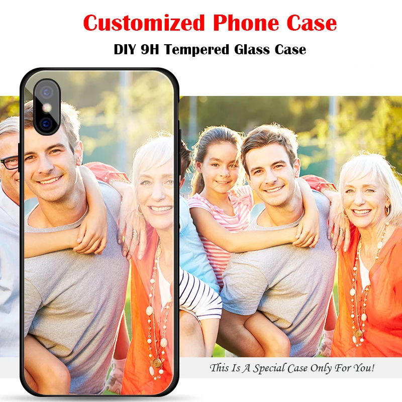

DIY Customized 9H Tempered Glass Case For Apple iPhone X XS max XR 7 8 Plus 6S Plus 6 5S Custom made Photo Silicone Phone Case
