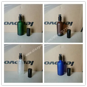 

100ml frosted clear/green/brown/blue glass bottle with shiny black sprayer, mist glass bottle. travel refillable perfume bottle