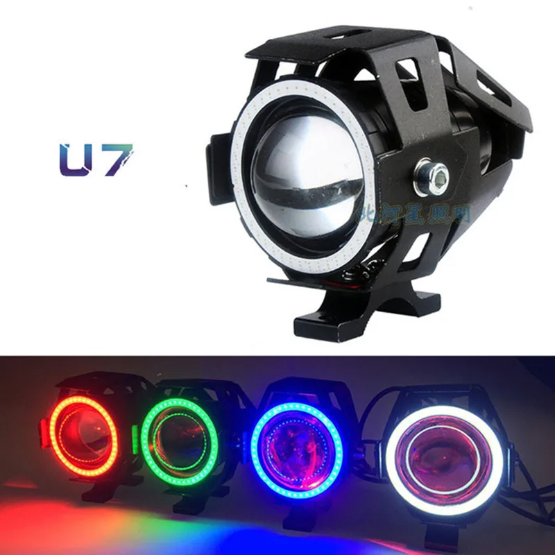 

U7 Motorcycle Angel Eyes Headlight DRL spotlights auxiliary bright LED bicycle lamp accessories car Fog light 125W white blue