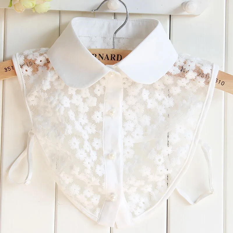 

High Quality Cotton Lace Fake Collar White Shirt Ladies Classic Round Collar Flower Lace Collars for Women Overhead Wholesale