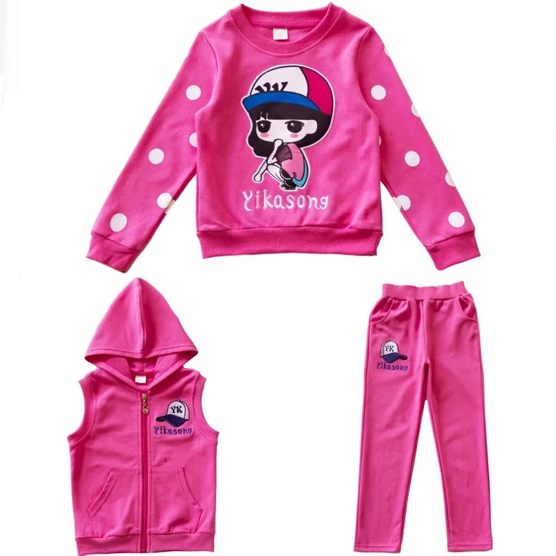 Новая осенне-весенняя одежда для девочек-подростков хлопковый спортивный костюм для малышей Брендовые спортивные комплекты комплект из 3 предметов: куртка на молнии+ футболка+ штаны