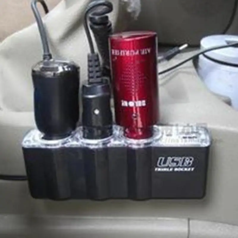

Hot selling 3 Way Triple Car Cigarette Lighter Socket Splitter 12V/24V +USB Car Charger