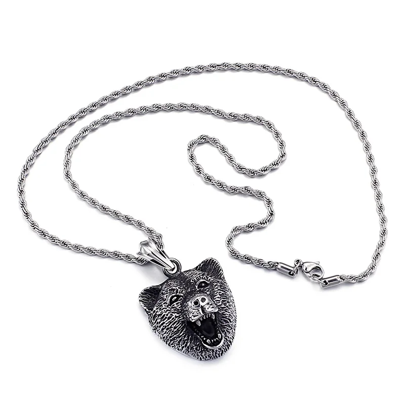 Мужская цепочка с подвеской в форме медведя из нержавеющей стали|long chain necklace|long