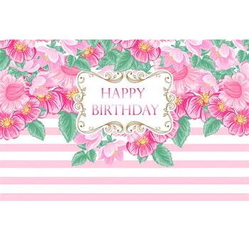 

Pink And White Stripe Photography Background Pink Flowers And Green Leaves Backdrop For Baby Shower Girls Birthday Party Decor