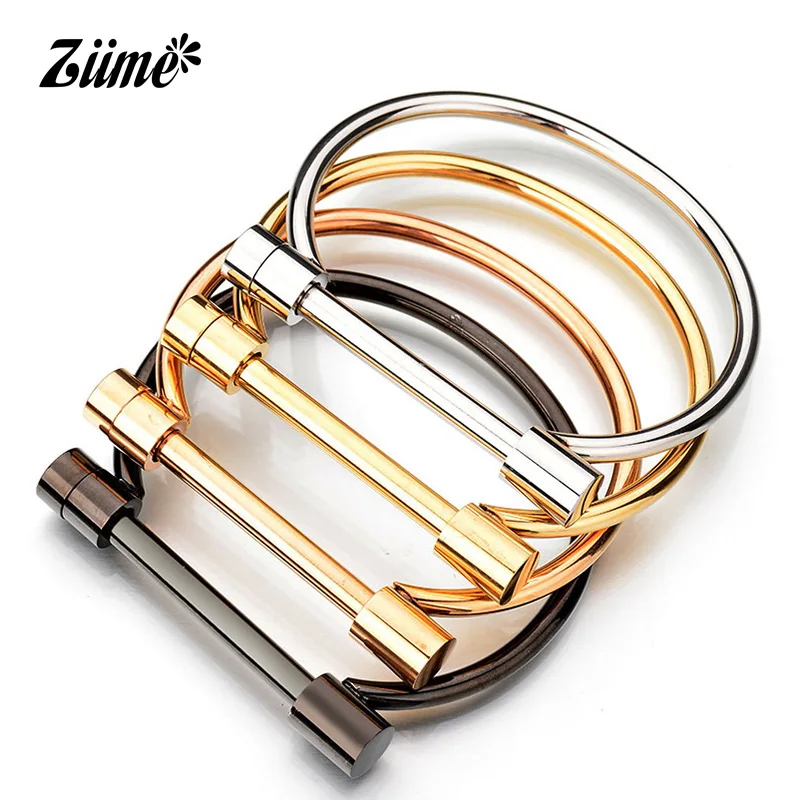 

Ziime 2018 Designer Stainless Steel D-shaped Bangle Bracelet Man Women Luxury Bridal Bangles Stainless Steel Bracelets Jewelry