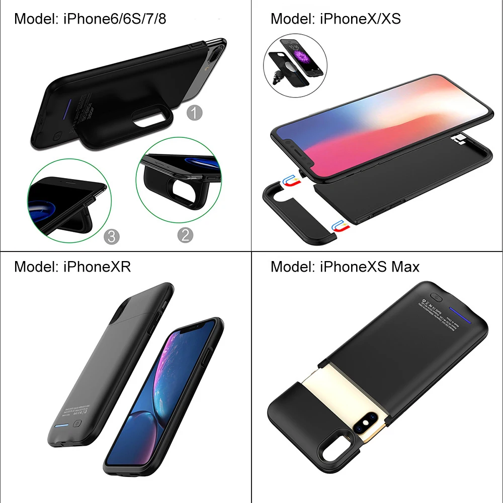 Чехол для батареи iPhone X XS Max XR Power Bank 6 S чехол зарядного устройства тонкий 6S 7 8