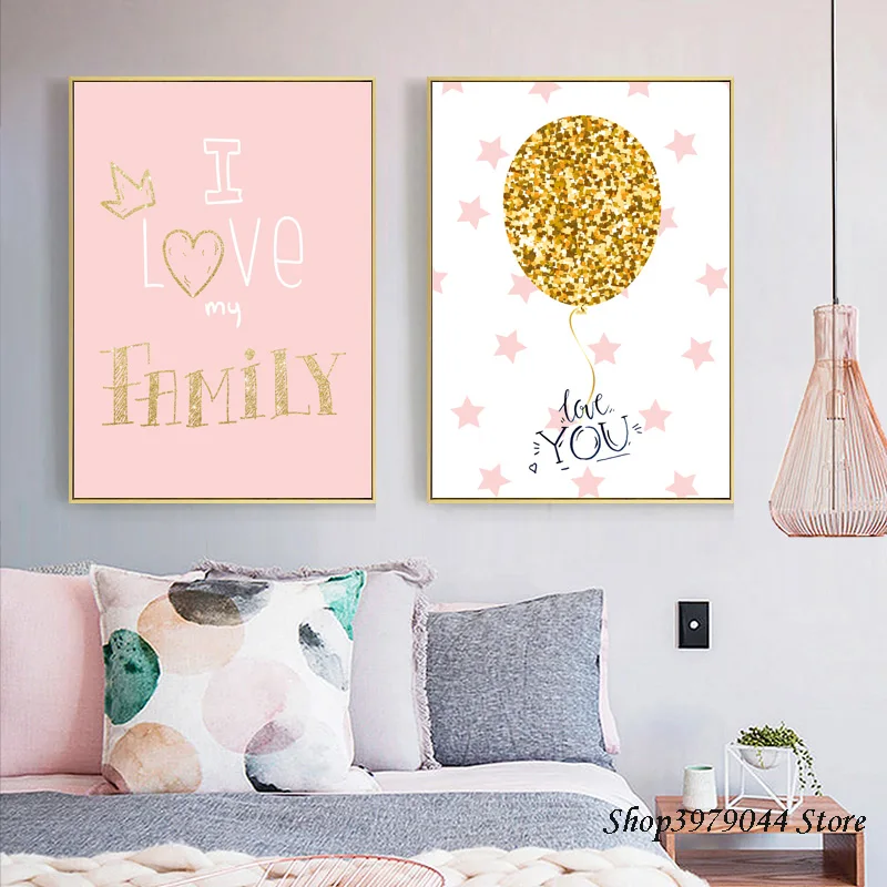 

Pink Cartoon Poster Nordic Yellow Balloon Wall Painting Baby Decoration Room Art Canvas Paintings For Living Room Wall Unframed