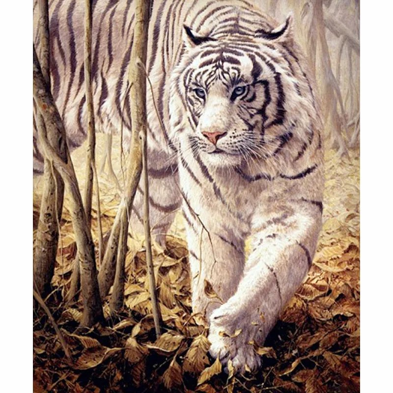 White Tiger DIY 5D Diamond Painting Animal Rhinestone Picture for Beginners