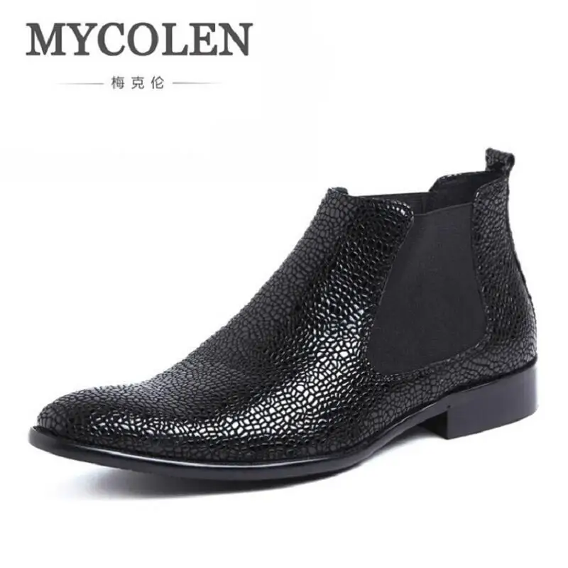 

MYCOLEN Men's Boots Genuine Leather Winter Boots Brand Italian Luxury Winter Shoes Stone Pattern Leather Men Chelsea Boots