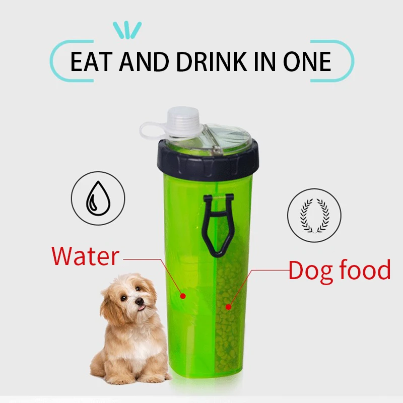 2 в 1 портативный контейнер для еды для домашних животных со складывающимися силиконовыми мисками для собак, принадлежности для путешествий, принадлежности для кошек и собак, чашка для подачи воды, бутылка для воды