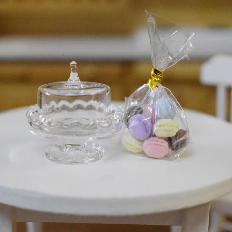 

1:12 Scale Cute Mini Pretend Play Macaron with Glass Dish Dollhouse Miniture Food Kitchen Decoration Accessories Toy