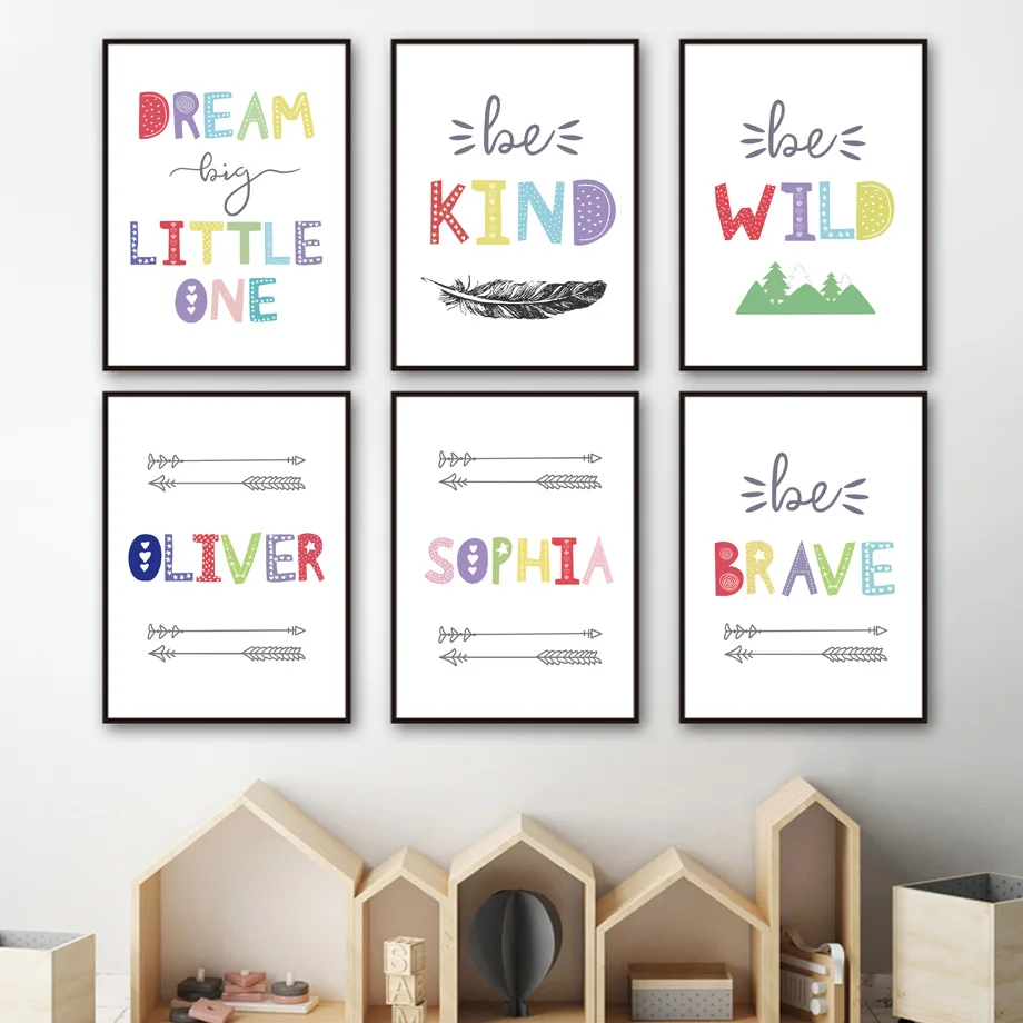 Inspirational Quotes Dream Big Brave Nursery Wall Art Canvas Painting Nordic Posters And Prints Wall Pictures Kids Room Decor