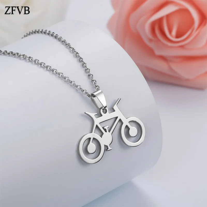 ZFVB Fashion Sporty Bicycle Pendant & Necklace for Women Men 316L