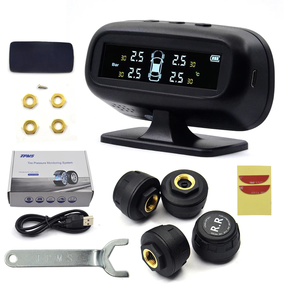 Умный автомобиль TPMS система контроля давления в шинах солнечной энергии цифровой ЖК-дисплей Автоматическая охранная сигнализация s давление в шинах