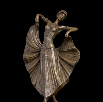 

37 CM Western Art Deco Bronze Statue Women Girl Fairy Maiden Skirt Dancer Art Sculpture