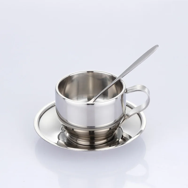 Набор кофейных чашек из нержавеющей стали, креативный маленький подарок, чашки, чайные диски, кофейня для чашки 125 мл