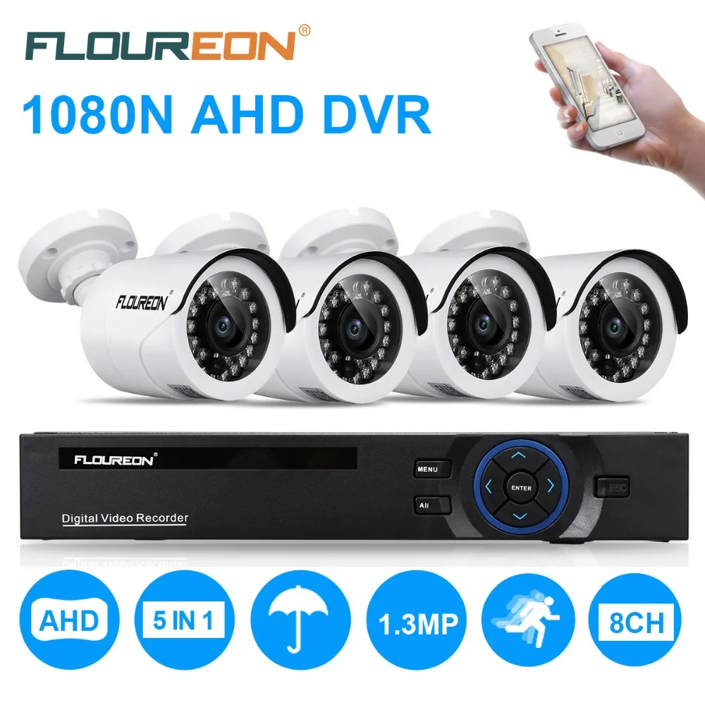 

FLOUREON CCTV Security Camera system 8CH 1080N AHD DVR 4 Outdoor 2000TVL 960P 1.3MP surveillance Camera Security Kit EU