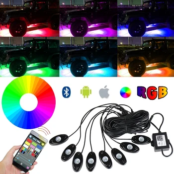 

Wireless Bluetooth Control RGB LED Rock Light Under wheel light 12V 24W Car Decorative Light for Offroad Truck SUV ATV Rock Lamp