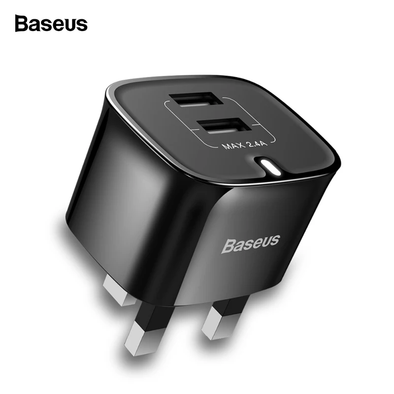 

Baseus Dual Ports USB Charger UK Plug USB Travel Wall Charger Adapter 5V 2.4A Mobile Phone Charger For iPhone Xs Samsung Xiaomi