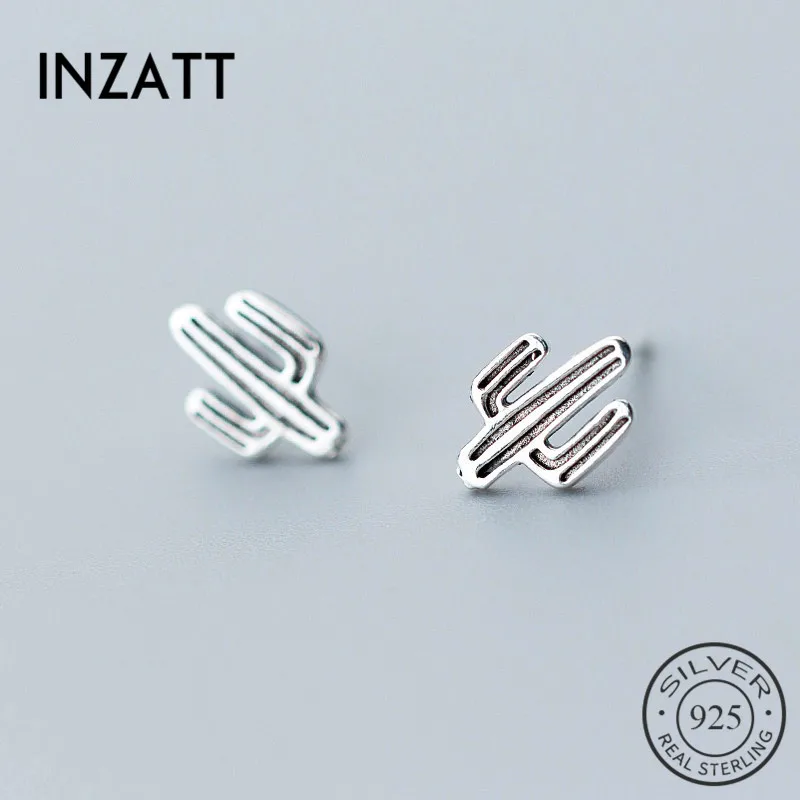 

INZATT Casual Plant Cactus Stud Earrings For Women Birthday Party 925 Thai Silver Pendientes Mujer Moda 2018 Fashion Jewelry