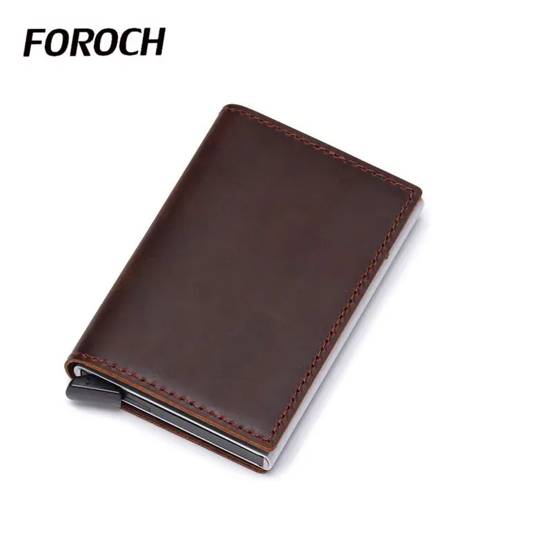 FOROCH Натуральная кожа id держатель для карт для мужчин RFID Блокировка защита бизнес-держатель для карт чехол держатель для банковской карты 643