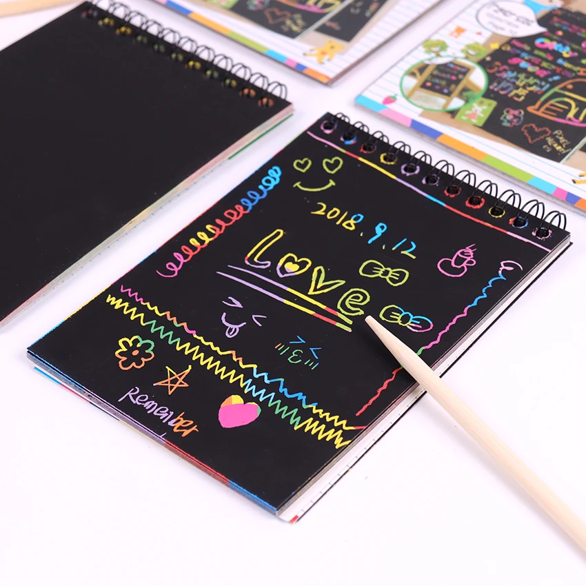 Scratch Note Black Cardboard Creative DIY Draw Sketch Notes for Kid Toy Notebook 