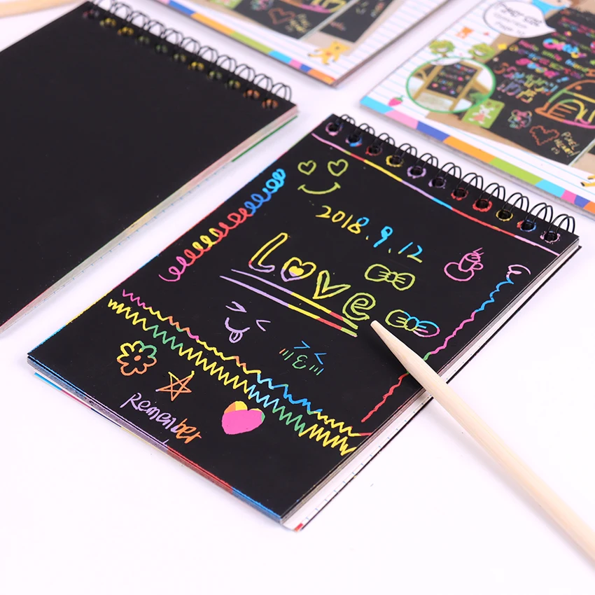 1 PC Scratch Note Black Cardboard Creative DIY Draw Sketch Notes for Kids Toy Notebook School Supplies 1 PC Scratch Note Black Cardboard Creative DIY Draw Sketch Notes for Kids Toy Notebook School Supplies