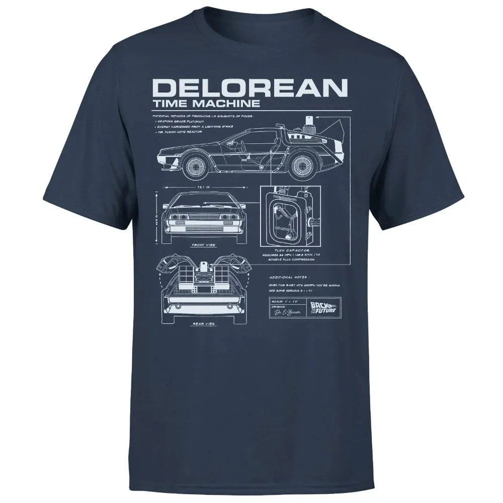 

Back To The Future DeLorean Schematic T-Shirt - Navy Cool Casual pride t shirt men Unisex New Fashion tshirt Loose Size