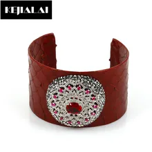 2017 Luxury Jewelry Women Bangle Python Leather Snake Skin Pave with Rhinestone Crystal Flower Pattern Punk Style for Girls Gift