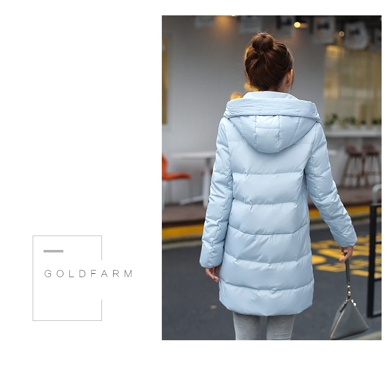 AYUNSUE Высокое качество осень-зима утиный пух Для женщин куртка теплая длинная намотки выключатель женский пальто с капюшоном плюс SizeLX1005