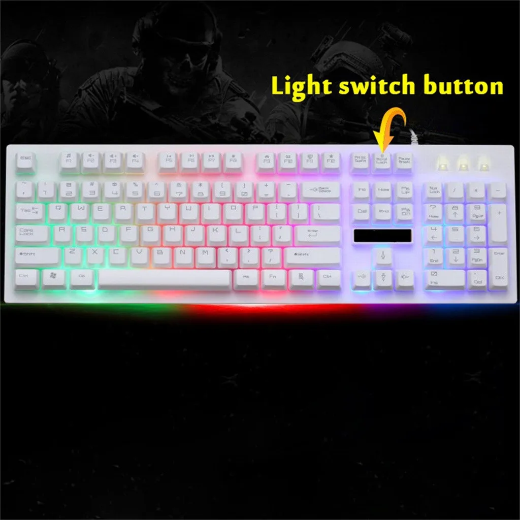 VOBERRY Проводная USB клавиатура RGB с подсветкой Подсветка светодиодный Радуга 104