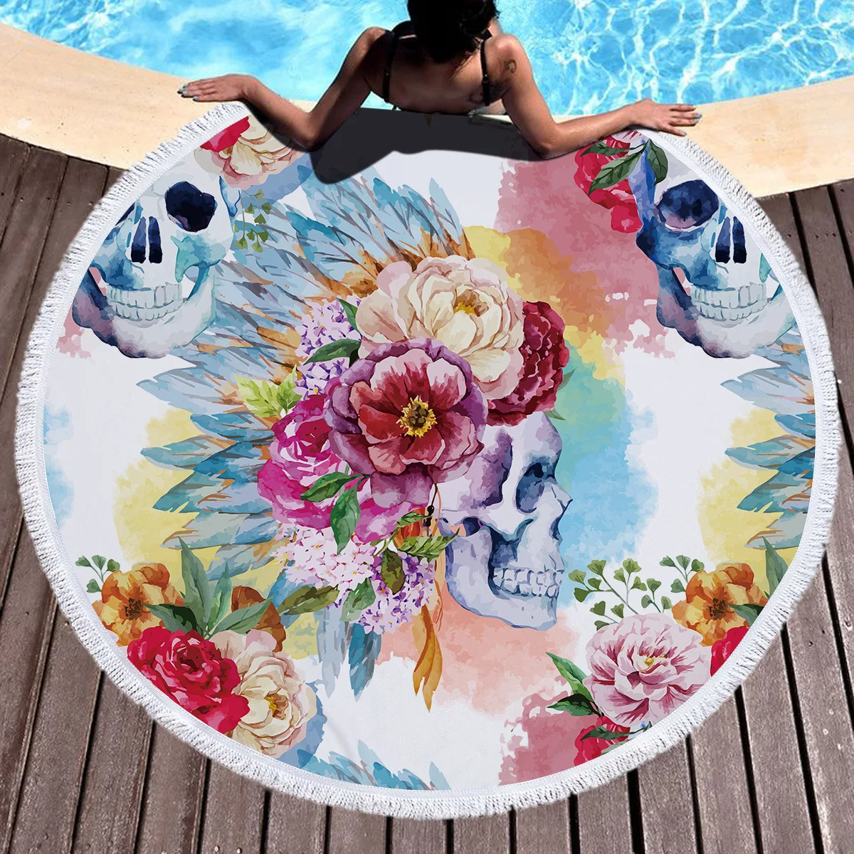 

Magic Skull Printed Large Round Beach Towel Microfiber with Tassel Boho Beach Cover Thick Microfiber Blankets Serviette De Plage