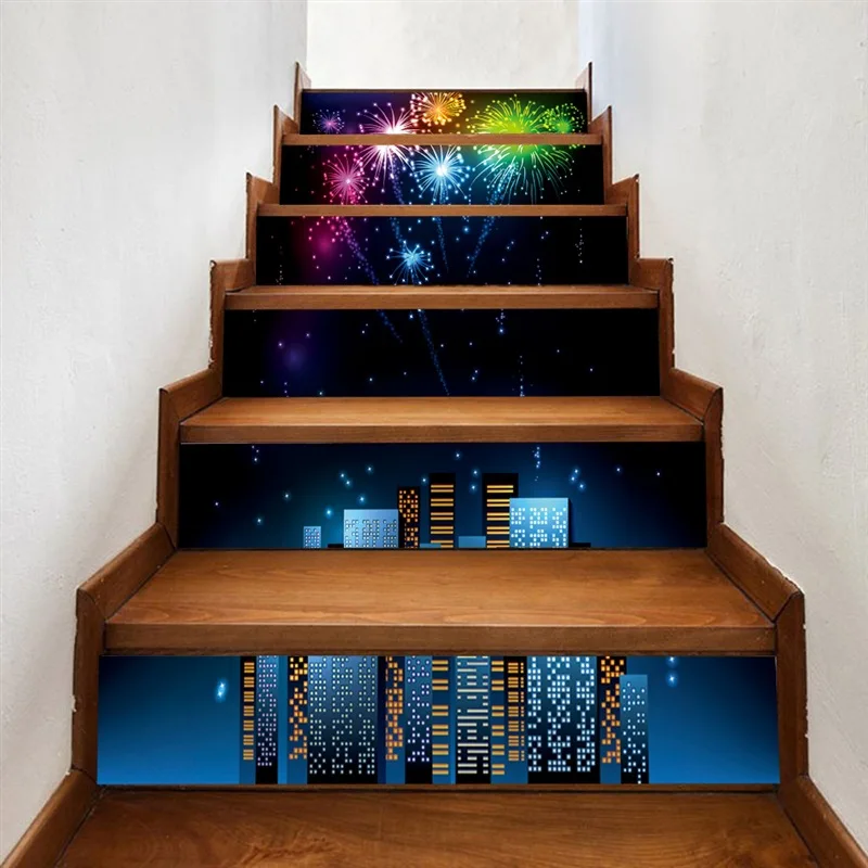 Postmodern City 18*100cm 13pcs DIY creative landscape wall decal for stairs 3D stair sticker home decor poster MA4