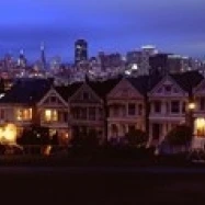 Buildings Lit Up Dusk  Alamo Square  San Francisco  California  USA Poster Print (18 x 7)