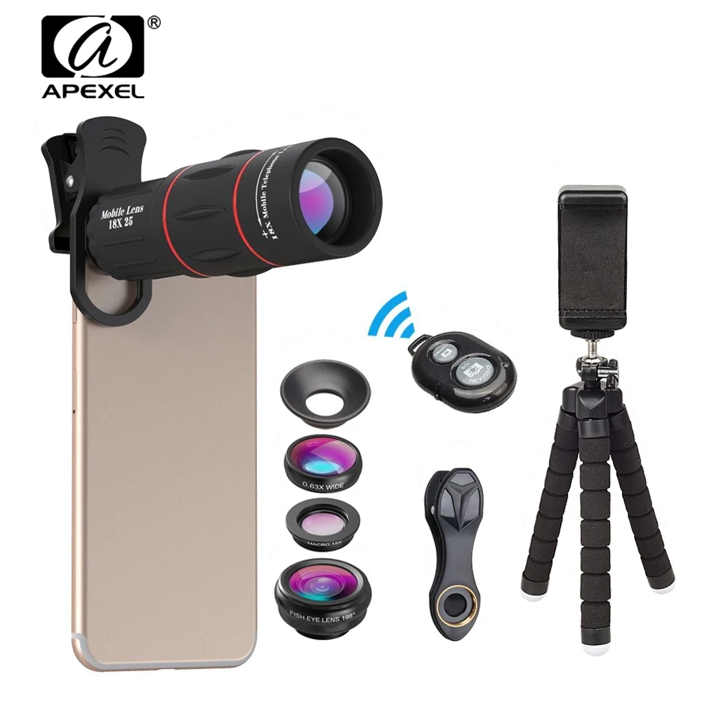 

APEXEL 18X Telescope Monocular With Tripod For iPhone X/8/7 Telephoto lens Wide-angle&Macro Lens Kit Universal For iPhone iPad