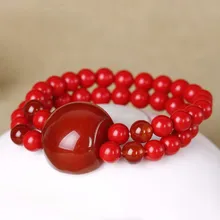 TNUKK Fashion red cinnabar with red stone beads bracelet jewelry gift men and women.