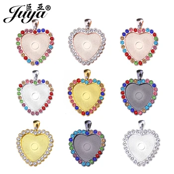 

JUYA Heart Cabochon Charms Pendant Tray with Rhinestone for Necklace Handmake Accessories 25mm 3pcs Pendants Base Cameo Setting