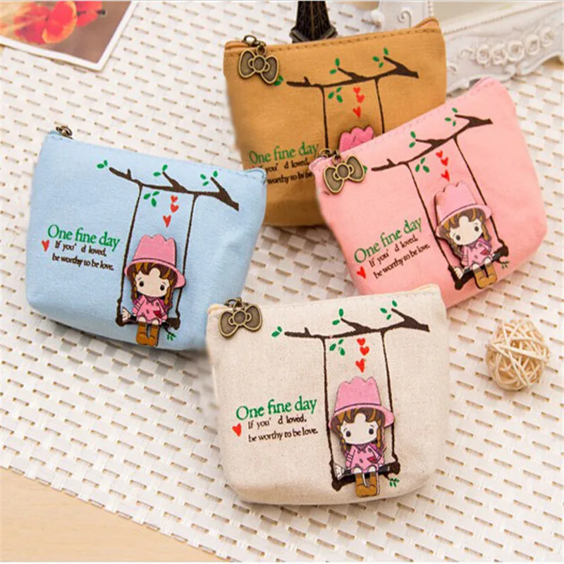 

Hot Sale New The Swing Holder Purse Cute Canvas Coin Bag Lovely Girls Small Zipper Wallet Card Purse Zip Key Case